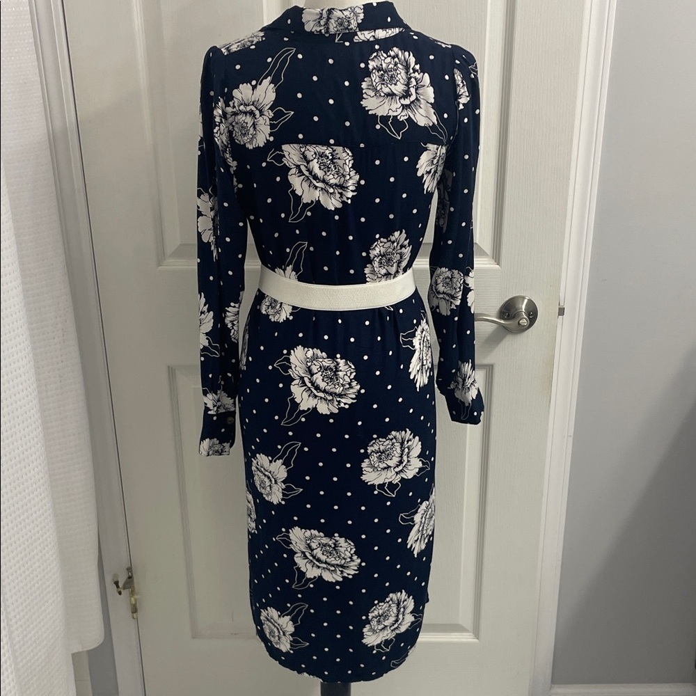 Kaffe Floral Button-Down Navy Wrap Dress V Neck Long Sleeve Button Cuffs Sz 34EU - Picture 9 of 16